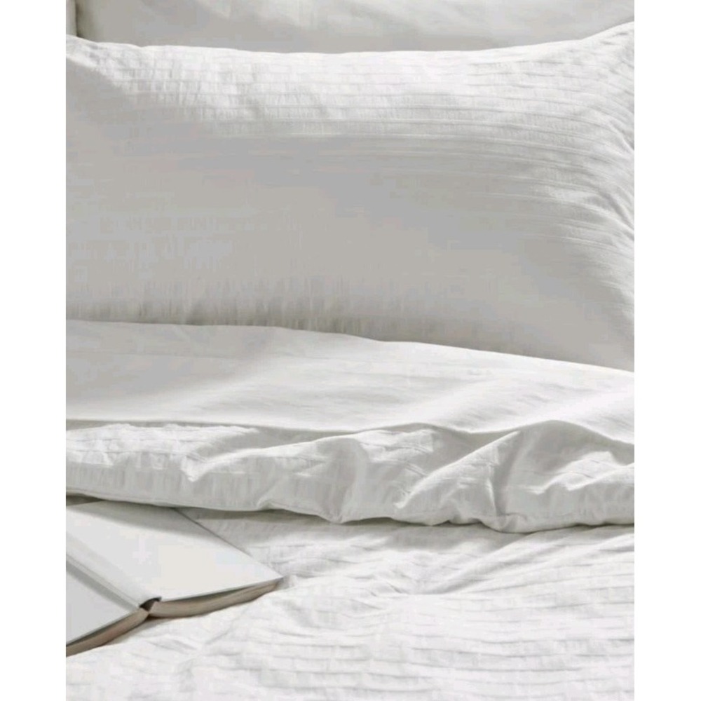 IKEA Ofelia Vass Dobby Woven Solid White 100% Cotton F/Q Duvet Cover & 1 Sham